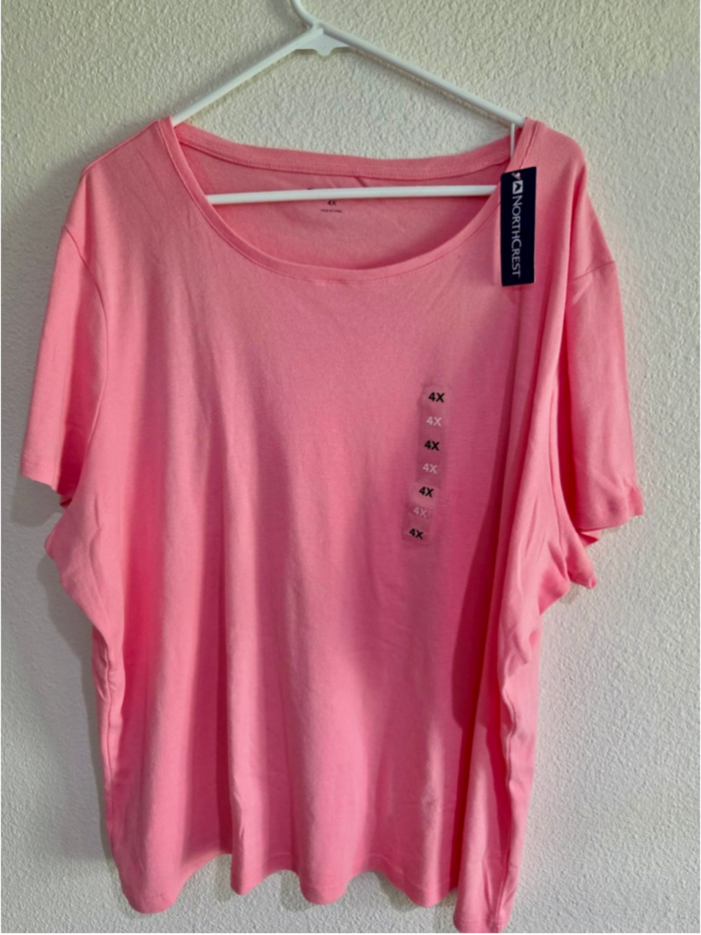 Northcrest Women's 4X T-Shirt Coral Pink Short Sleeve Crew Neck - w4